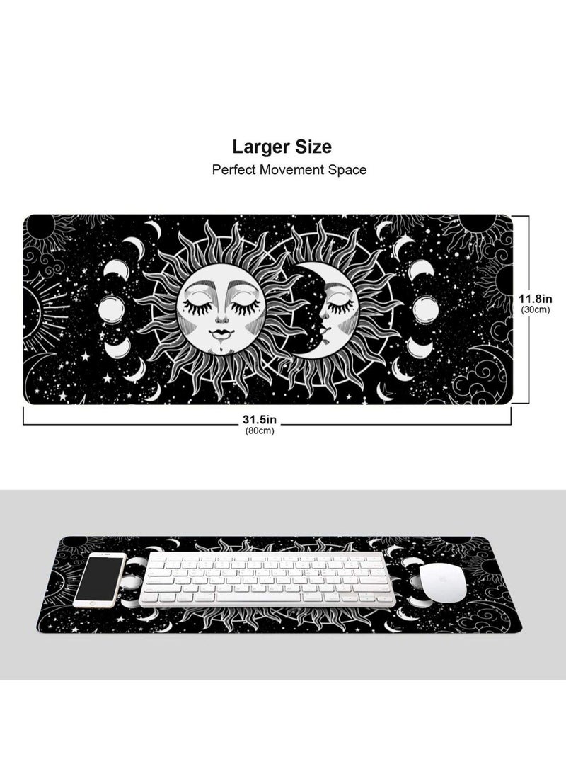Milatech - Milatech Gaming Mouse Pad Extra Large Astrology Moon and Sun Extended Large Mouse Mat Long Desk Mat with Stitched Edges 80x30cm - Image 1