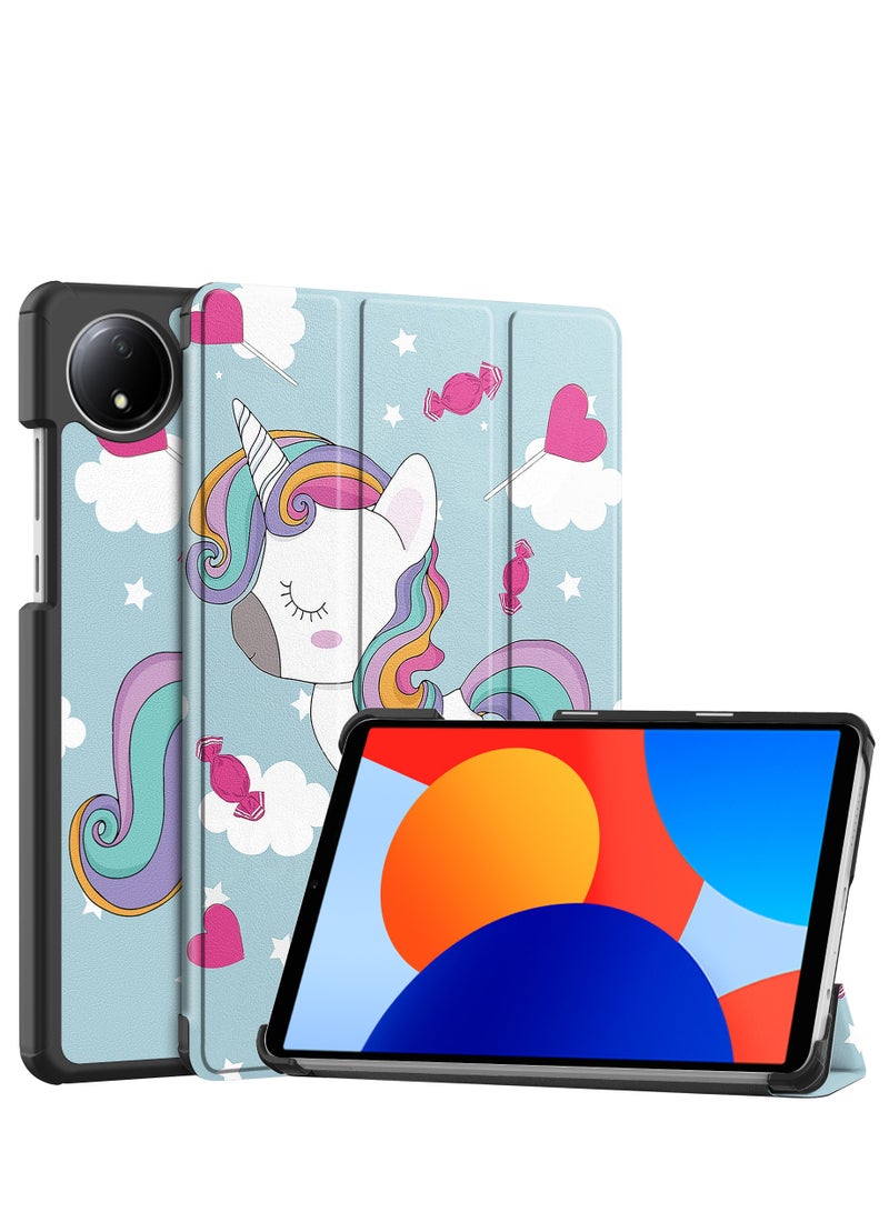 الدخن Redmi الوسادة SE رقيقة جدا بو الجلود قوس غطاء حماية الكمبيوتر اللوحي ، ومناسبة ل 8.7 بوصة نموذج 2024 - يونيكورن - Image 1