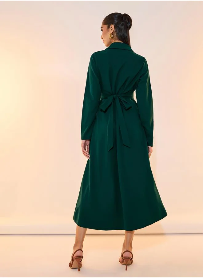 Take Two Collared Wrap Front Midi Dress