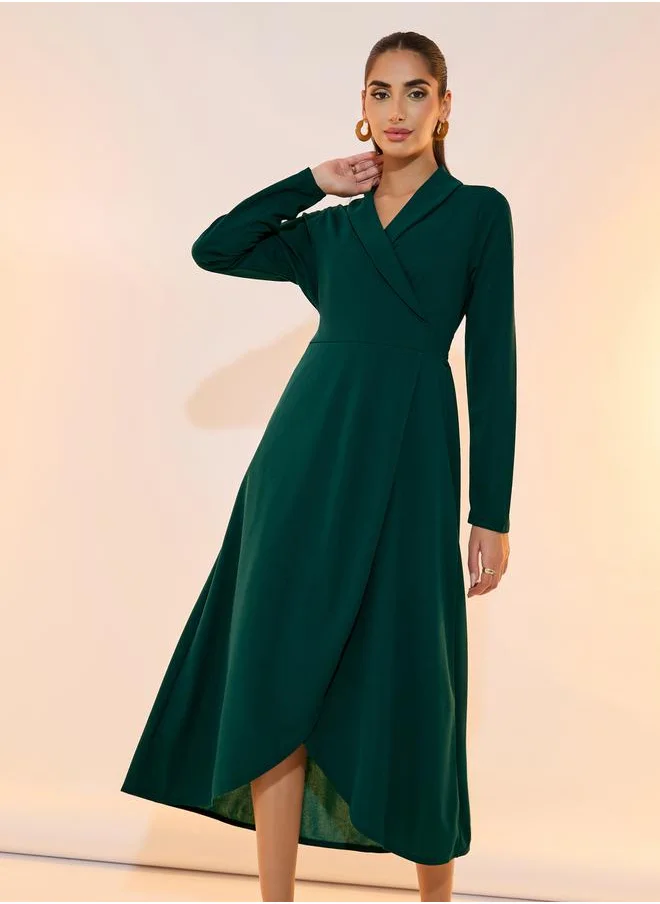Take Two Collared Wrap Front Midi Dress