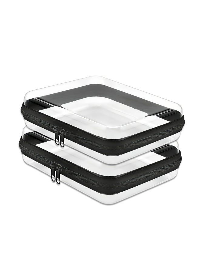 Pesilo Clear Hard Shell Zipper Case, 2 Pcs Clear Waterproof Cosmetic Bag with Double Zippers, Transparent Charging Cables Storage Organizer Bins, Portable Plastic Travel Organizer Box Sketch Supplies - Image 1