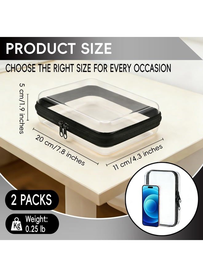 Pesilo Clear Hard Shell Zipper Case, 2 Pcs Clear Waterproof Cosmetic Bag with Double Zippers, Transparent Charging Cables Storage Organizer Bins, Portable Plastic Travel Organizer Box Sketch Supplies - Image 2