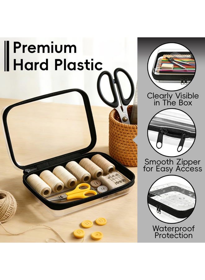 Pesilo Clear Hard Shell Zipper Case, 2 Pcs Clear Waterproof Cosmetic Bag with Double Zippers, Transparent Charging Cables Storage Organizer Bins, Portable Plastic Travel Organizer Box Sketch Supplies - Image 3