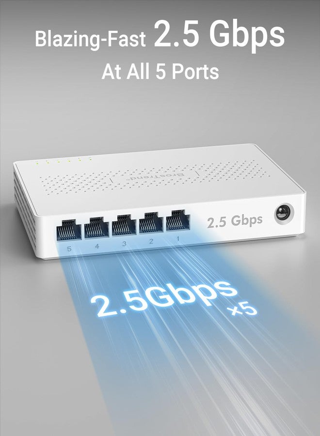BrosTrend 5 Port 2.5GB Switch, Unmanaged Ethernet Switch for Game Console, PC, NAS, etc. 2.5 Gigabit Network Switch Fanless Plug & Play, Multi-Gigabit Switch, Desktop / Wall Mount, Lifetime Protection - Image 2