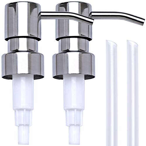 AUNRGO Chrome Soap Dispenser Pump Replacement - Silver 304 Rust Proof Stainless Steel Lotion Dispenser Pumps Replacement for Standard 28/400 Neck Size Regular Mouth Bottles,2 pcs - Image 1