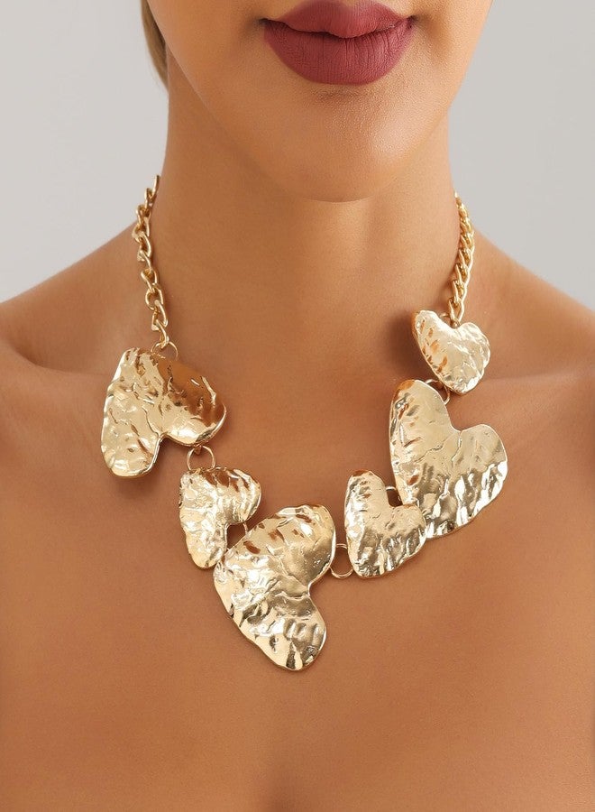 ZMANYIJEW Chunky Necklace Star Statement Necklace Chunky Heart Choker Necklace Floral Bib Necklace Jewelry for Women (Heart) - Image 4