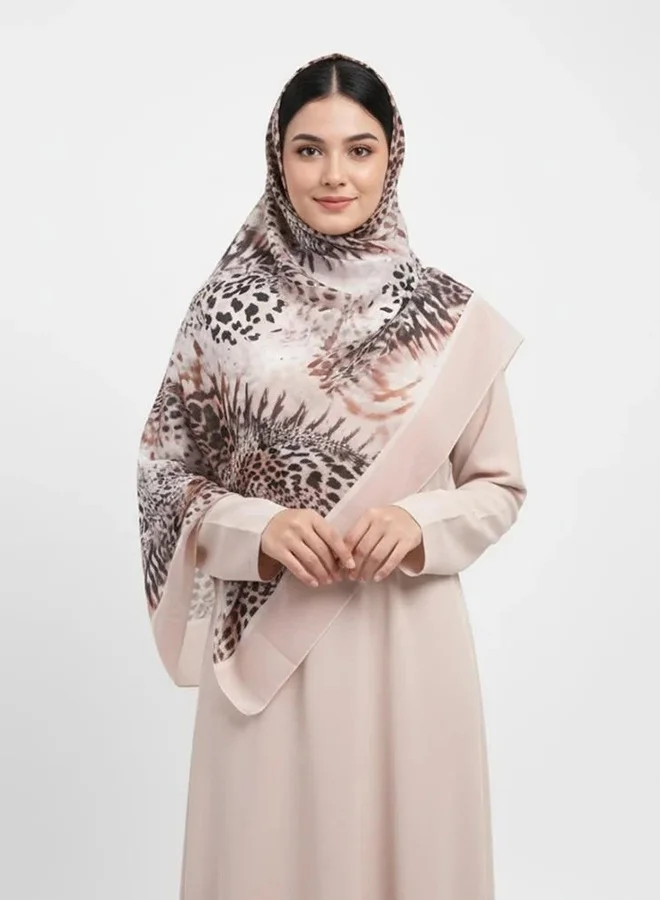 lamha abaya Win Design Scarf – Chiffon with a Subtle Branch and Leopard Print