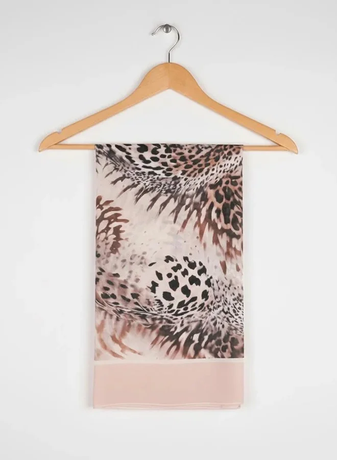 lamha abaya Win Design Scarf – Chiffon with a Subtle Branch and Leopard Print