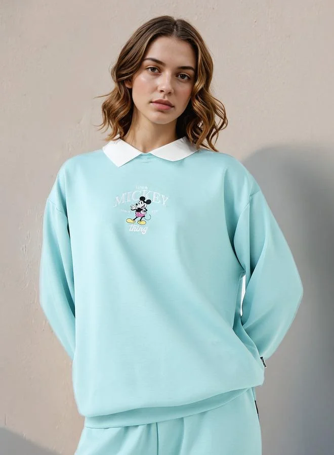 SP Characters Mickey Mouse Embroidered Collared Sweatshirt