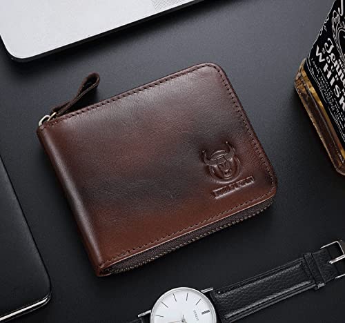 BULLCAPTAIN Mens Genuine Leather Zipper Wallet RFID Blocking Bifold Secure Zip Around Wallets Multi Credit Card Holder Purse (Handmade coffee) - Image 4