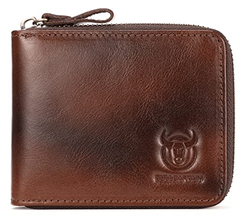 BULLCAPTAIN Mens Genuine Leather Zipper Wallet RFID Blocking Bifold Secure Zip Around Wallets Multi Credit Card Holder Purse (Handmade coffee) - Image 5