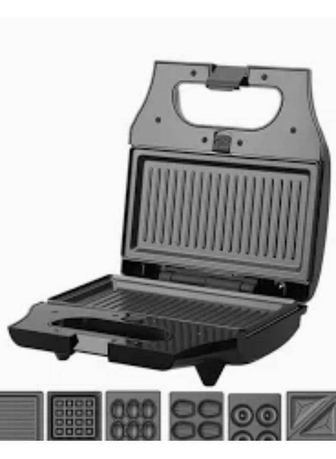 صانعة الساندويتشات دي إس بي 7 في 1، صانعة الساندويتشات والشواء والوافل مع ألواح قابلة للإزالة 800 واط KC1162 أسود