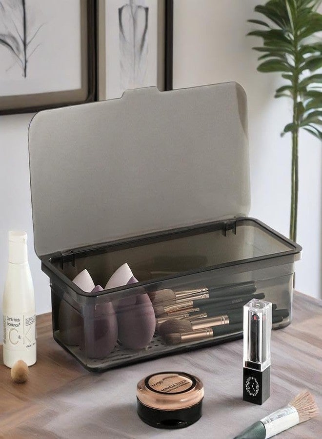 ICSTM Clear Stackable Storage Drawers,Plastic Organizers Bins with Lid for Makeup Palettes, Cosmetics,and Beauty Supplies,Ideal for Vanity,Bathroom,Cabinet,Desk Organization (Grey) - Image 4