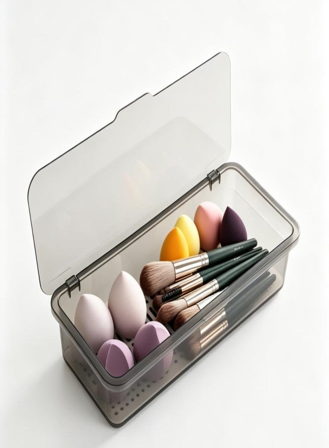 ICSTM Clear Stackable Storage Drawers,Plastic Organizers Bins with Lid for Makeup Palettes, Cosmetics,and Beauty Supplies,Ideal for Vanity,Bathroom,Cabinet,Desk Organization (Grey) - Image 1