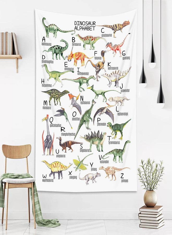 HVEST Dinosaur Tapestry Vertical Wall Hanging ABC English Alphabet and Wild Animal Tapestries Illustrative Reference Chart Tapestry for Kids Bedroom Living Room Teen Dorm Party,40x60 Inches - Image 2