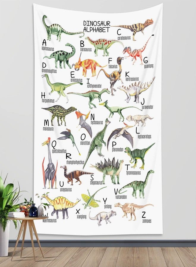 HVEST Dinosaur Tapestry Vertical Wall Hanging ABC English Alphabet and Wild Animal Tapestries Illustrative Reference Chart Tapestry for Kids Bedroom Living Room Teen Dorm Party,40x60 Inches - Image 1