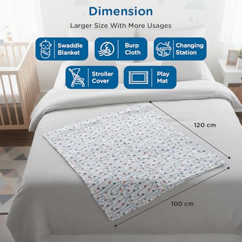 Mee Mee 100% Muslin Cotton Swaddle Wrapper Set (Pack of 3) | Soft, Quick-Drying & Highly Absorbent Baby Blanket Towel | Printed Mulmul Cloth for Newborn Essentials (Multicolour, 120 × 100 cm) - Image 2