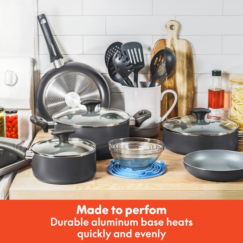 bella Cookware Set with Glass Lids with Nonstick, PFOA Free and Scratch Resistant Surface, Aluminum Bakeware, Pots and Pans, Storage Bowls & Utensils, Compatible with All Stovetops, 21 Piece, Gray - Image 4