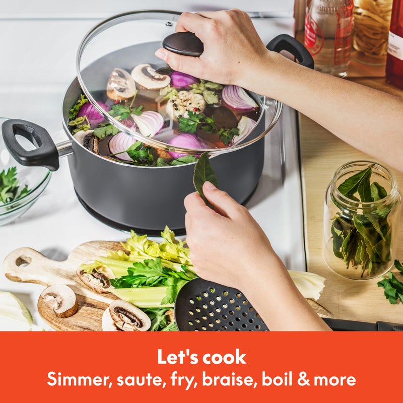 bella Cookware Set with Glass Lids with Nonstick, PFOA Free and Scratch Resistant Surface, Aluminum Bakeware, Pots and Pans, Storage Bowls & Utensils, Compatible with All Stovetops, 21 Piece, Gray - Image 3