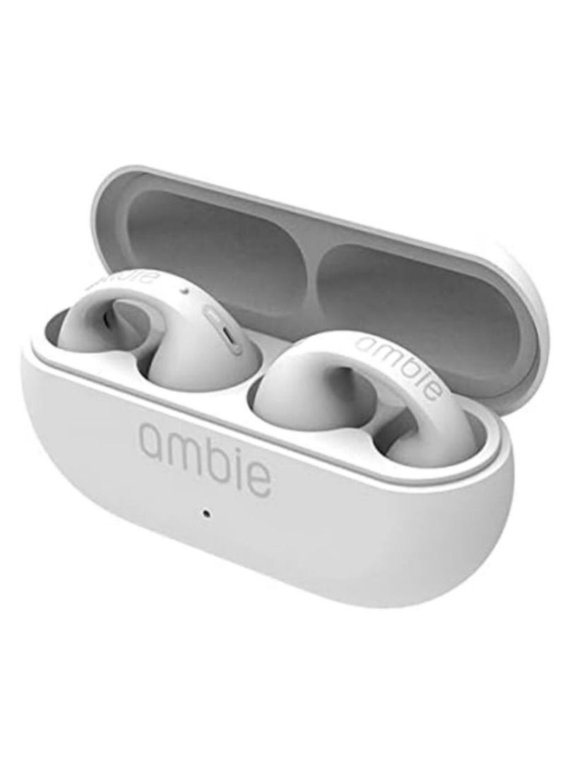 Ambie Sound Earcuffs AM-TW01/WHITE Listen Without Blisting Fully Wireless Up To 6 Hours of Continuous Playback 2 Case Charges CVC 8.0 Compatible Microphone QCC4030 SBC AAC aptx Aptx Adaptive Compatibl