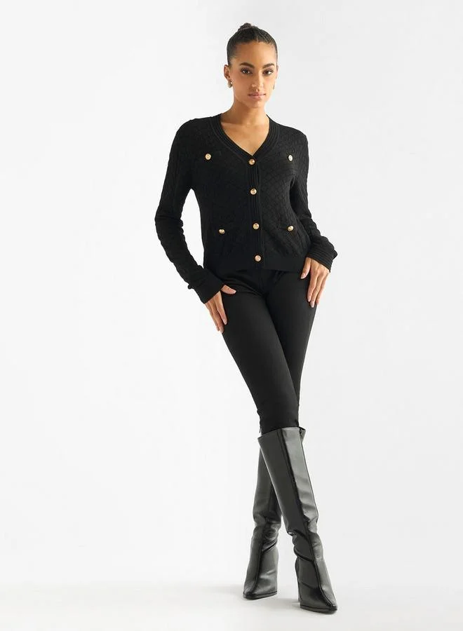 Splash FAV Textured V-neck Button Through Cardigan