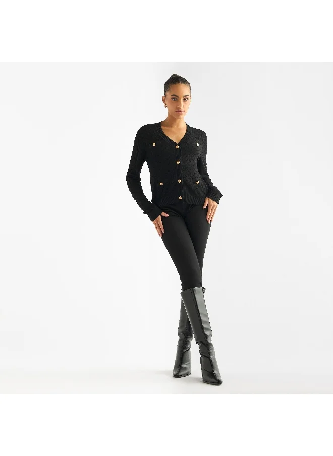 Splash FAV Textured V-neck Button Through Cardigan
