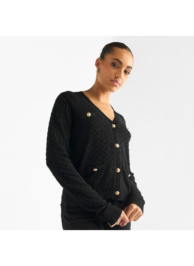 FAV Textured V-neck Button Through Cardigan  - Image 2