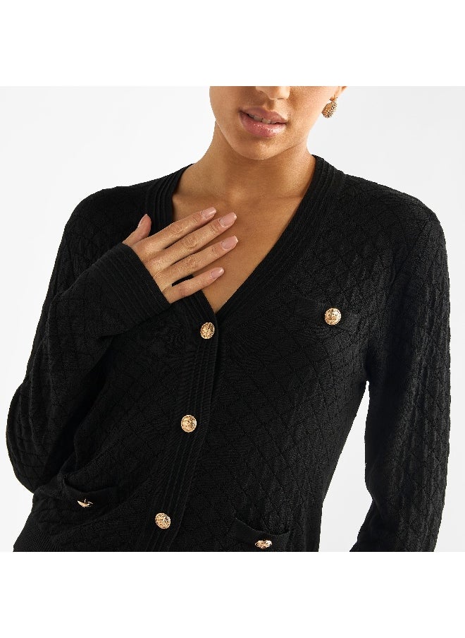 FAV Textured V-neck Button Through Cardigan  - Image 3