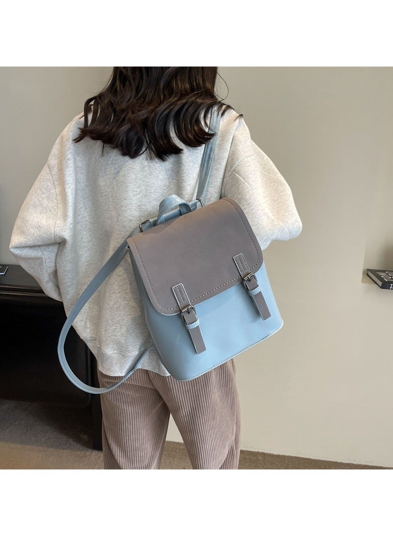 Women's Fashion Purse Leather Backpack, Casual Ladies Shoulder Bag, Potable Lightweight Cute Travel Backpack, Waterproof School Bag for Women Teen Girls (Grey/Blue)  - Image 5