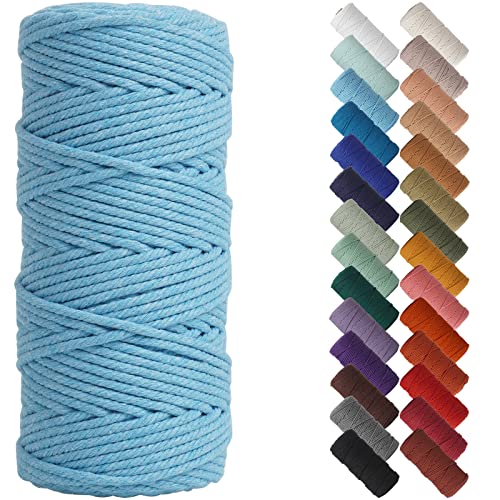 NOANTA Sky Blue Macrame Cord 3mm x 109yards Colored Macrame Rope Cotton Rope Macrame Yarn Colorful Cotton Craft Cord for Wall Hanging Plant Hangers Crafts Knitting - Image 1