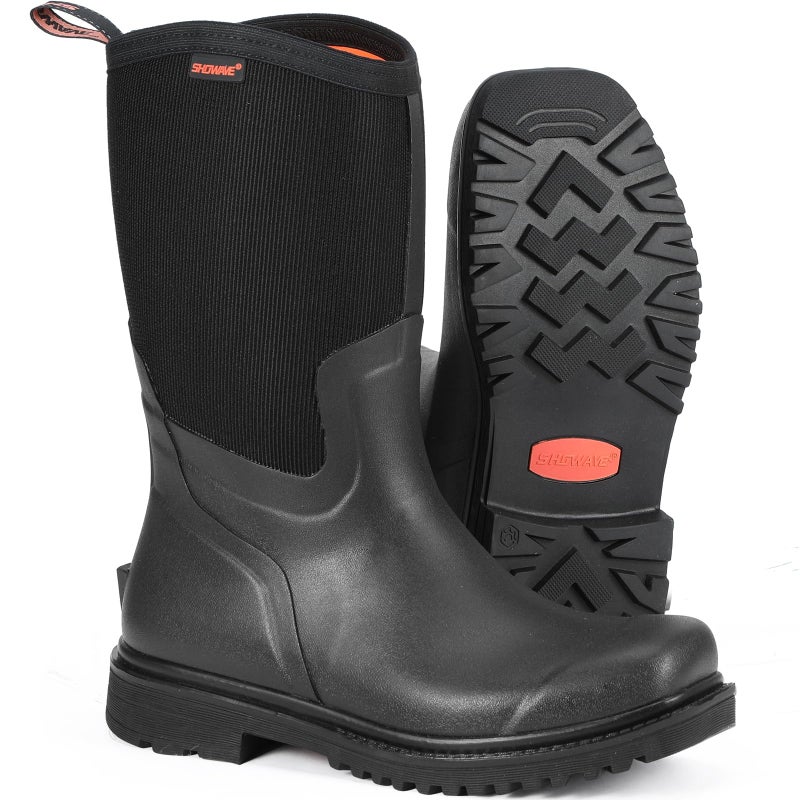 Showave Square Toe Rubber Boots for Men Insulated Rain Boots Men Waterproof Mud Boot for Gardening Farming Outdoor(Black,Size 11) - Image 1
