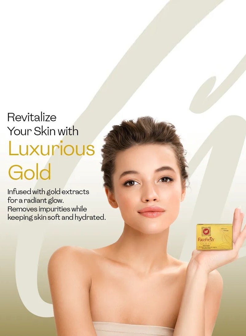 Face Fresh Set of 3 Gold Plus Beauty Soap - Improves Skin Health, Uneven Skin Tone & Appearance of Dull, Tired & Stressed Skin, Soap for All Skin Types 100g - Image 2