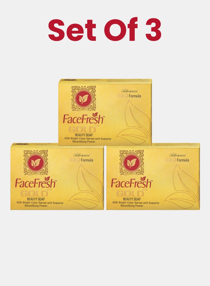 Face Fresh Set of 3 Gold Plus Beauty Soap - Improves Skin Health, Uneven Skin Tone & Appearance of Dull, Tired & Stressed Skin, Soap for All Skin Types 100g - Image 1