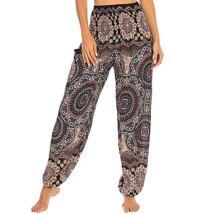 Silk Cotton Lantern Yoga Pants for Women H 19.01 million flower black gold high waist pants 