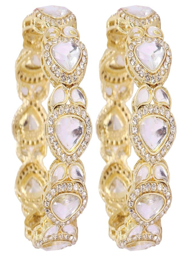 NMII Premium Alloy Metal American Diamond Studded Bangles Set For Women & Girls | Rajwadi Kada | Kundan Stone Bangles | Wedding Jewellery-(NAB81-Gold-2.4) - Image 2