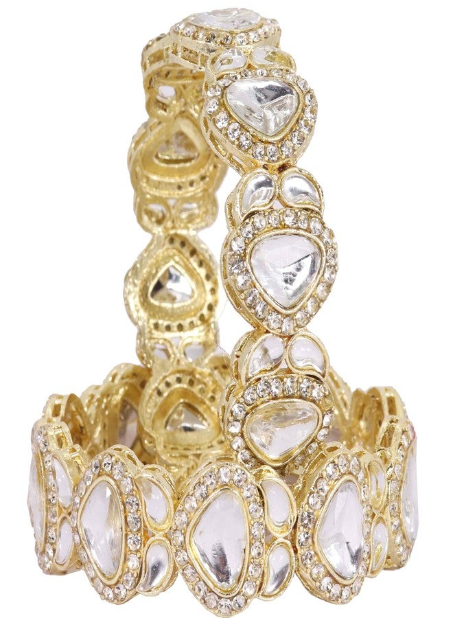 NMII Premium Alloy Metal American Diamond Studded Bangles Set For Women & Girls | Rajwadi Kada | Kundan Stone Bangles | Wedding Jewellery-(NAB81-Gold-2.4) - Image 1