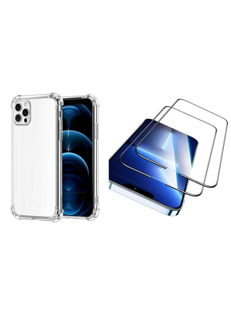 IPhone 13 Pro Protective TPU Case Cover Clear +2pcs Full Glue Screen Protector Tempered Glass For Apple - Image 1