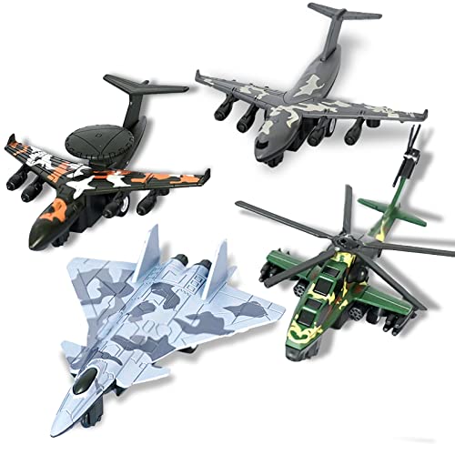 Crelloci 4PCS Army Airplane Toys SetDiecast Aircraft Plane Model Kit Military Fighter Jet Playset Helicopter Camouflage Pull Back Aircraft Kids Play Vehicle for 3Year Old Boys Girls - Image 1