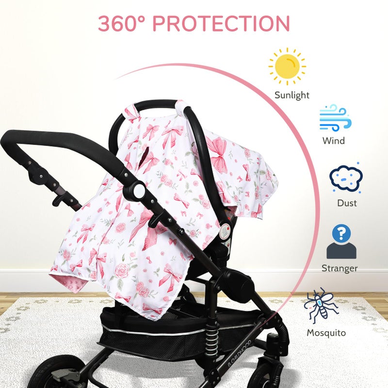 Jundetye Baby Car Seat Cover, Peekaboo Opening Car Seat Canopy for Baby Girls Boys, Mom Nursing Breastfeeding Covers, Blanket for Infant, Pink Rose - Image 4