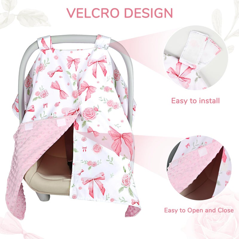 Jundetye Baby Car Seat Cover, Peekaboo Opening Car Seat Canopy for Baby Girls Boys, Mom Nursing Breastfeeding Covers, Blanket for Infant, Pink Rose - Image 3