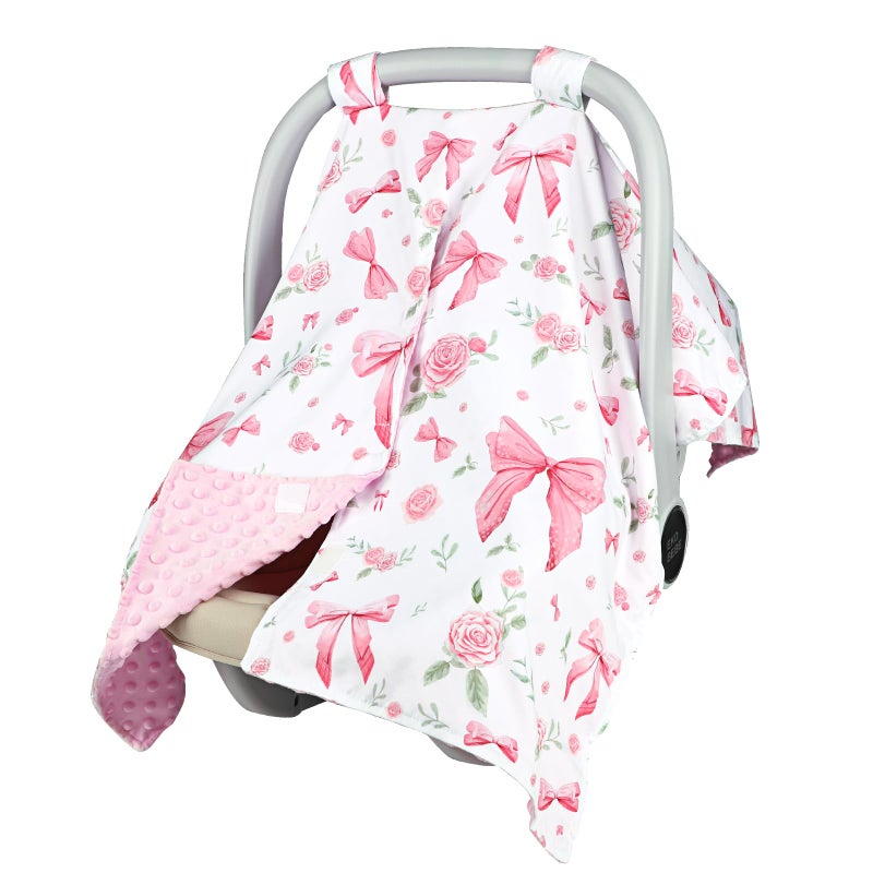 Jundetye Baby Car Seat Cover, Peekaboo Opening Car Seat Canopy for Baby Girls Boys, Mom Nursing Breastfeeding Covers, Blanket for Infant, Pink Rose - Image 1