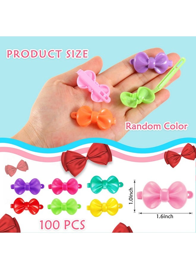 WILLBOND 100 Pieces Girls Hair Barrettes Self Hinge Plastic Hair Clip Toddler Kids Baby 80S 90S Hair Pin Colorful Cute Hair Clip Cartoon Hair Accessories (Bow)  - Image 2