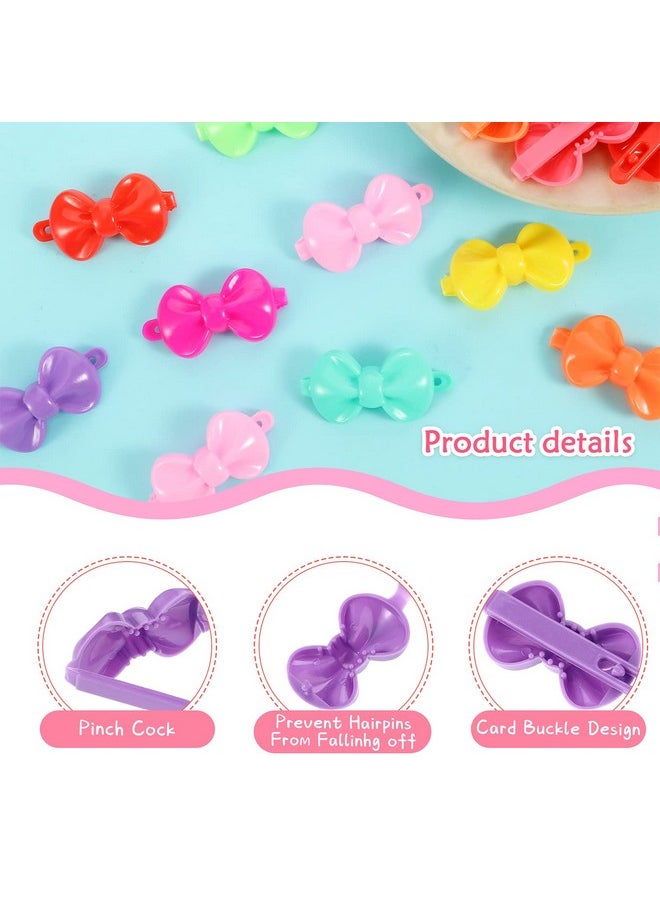 WILLBOND 100 Pieces Girls Hair Barrettes Self Hinge Plastic Hair Clip Toddler Kids Baby 80S 90S Hair Pin Colorful Cute Hair Clip Cartoon Hair Accessories (Bow)  - Image 3