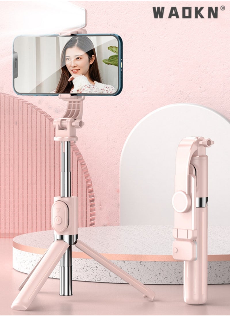 WAOKN Gimbal Stabilizer for Smartphone Extendable Selfie Stick Tripod with Wireless Remote Gimbal Stabilizer with Auto-Balance Phone Holder for All Cell Phone, 360° Rotation Tripod with Wireless Remote Pink  - Image 1