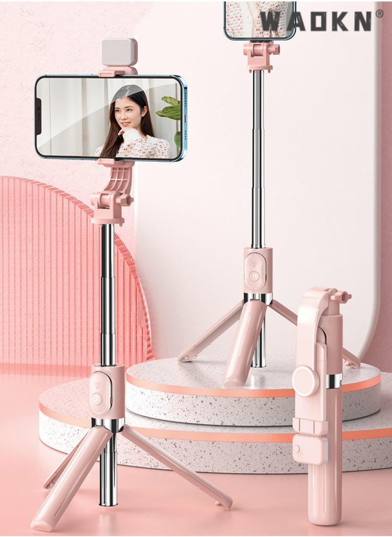 WAOKN - Gimbal Stabilizer for Smartphone Extendable Selfie Stick Tripod with Wireless Remote Gimbal Stabilizer with Auto-Balance Phone Holder for All Cell Phone, 360° Rotation Tripod with Wireless Remote Pink - Image 1