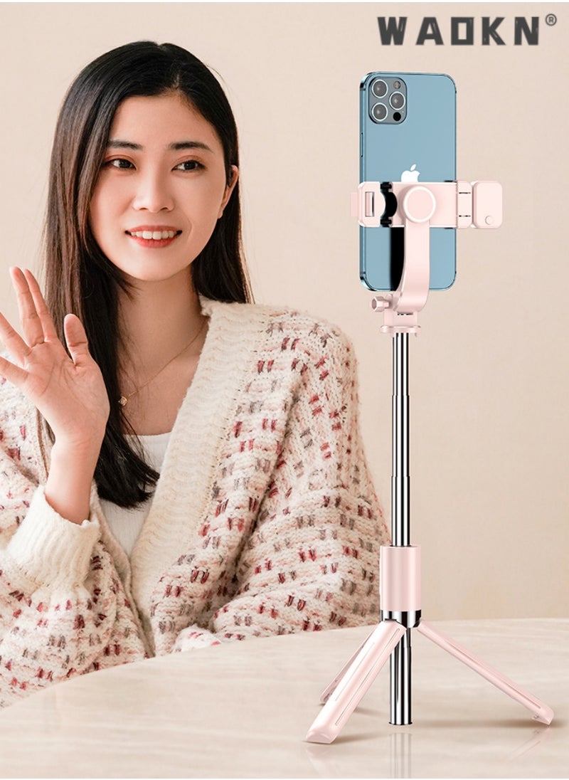 WAOKN Gimbal Stabilizer for Smartphone Extendable Selfie Stick Tripod with Wireless Remote Gimbal Stabilizer with Auto-Balance Phone Holder for All Cell Phone, 360° Rotation Tripod with Wireless Remote Pink  - Image 4