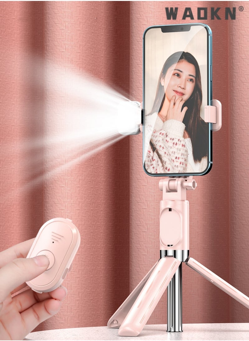 WAOKN Gimbal Stabilizer for Smartphone Extendable Selfie Stick Tripod with Wireless Remote Gimbal Stabilizer with Auto-Balance Phone Holder for All Cell Phone, 360° Rotation Tripod with Wireless Remote Pink  - Image 3