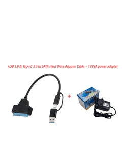 USB 3.0 & Type-C 3.0 to SATA Hard Drive Adapter Cable with Dedicated 12V/2A Power Adapter