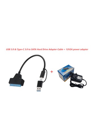 USB 3.0 & Type-C 3.0 to SATA Hard Drive Adapter Cable with Dedicated 12V/2A Power Adapter
