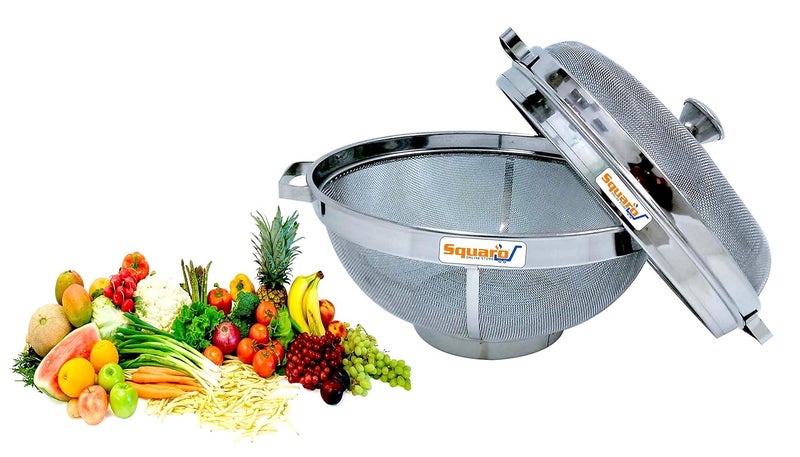 SQUARO High Grade 304 Stainless Steel Fruit Vegetable Basket with Cover Draining Strainer Kitchen Accessories for Home Lid Basket No11 Diameter 11 Inch - Image 5
